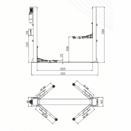 Aflatek 4000FE Electric Base Plate 2-Post Car Lift 4000kg 380V